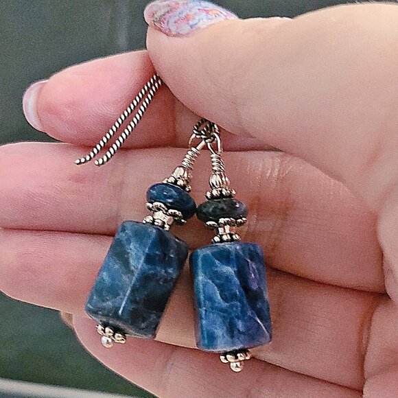 Sodalite Earrings Sterling Silver Hooks - Picture 2 of 11